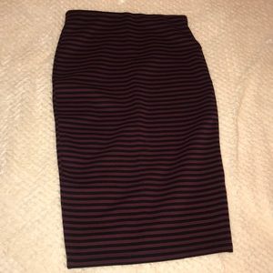Burgundy and black striped pencil skirt